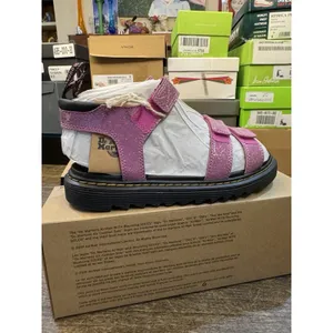 NEW DR MARTENS Klaire Y Strap Sandals Shoes Pink Glitter Girls Size 38 Women's 7 thumbnail 3