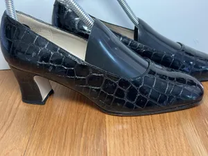 Etienne Aigner Cadiz Shoes Womens Size 7.5 Black Croc Pumps Square Toe thumbnail 4