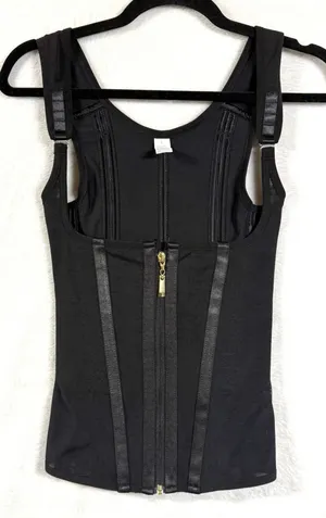 Supportive S Waist Trainer Vest Corset Shaper Black Zipped Slim Boning Goth Moto thumbnail 1