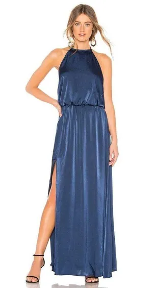 NWT Revolve Show me Your Mumu Heather halter navy side slit maxi dress small thumbnail 1