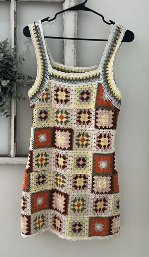 New In Hand Crocheted Patchwork Knit Women's M/L Granny‎ 70s Boho Vibes thumbnail 1