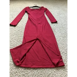 Wine Red Square Neck Midi Dress with‎ Chain Detail, US Size S/XS, Party Slim Fit thumbnail 6