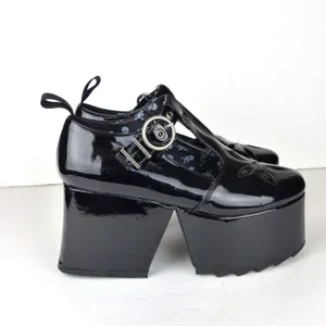 Lamoda Mary Jane Shoes Women 7 Black Patent Overthinking It Platform Cutout Goth thumbnail 3