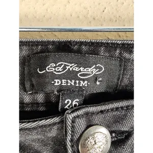Ed Hardy Womens Black Embroidered Love Kills‎ Slowly Wide Leg Flare Jeans 26 thumbnail 3