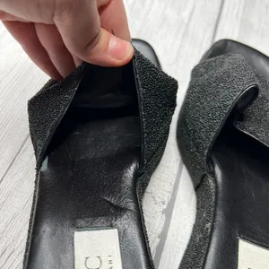 Isaac Isaac Mizrahi Black Platform Wedge Sandals Sparkle Italian Leather Sz 10B thumbnail 7