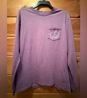 Ivory Ella size Medium purple long sleeve tee with boho elephant print. thumbnail 1