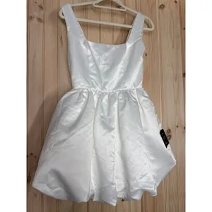 Lulus Regal Cutie White Satin Square Neck Bubble-Hem Mini Dress Bridal Small thumbnail 6
