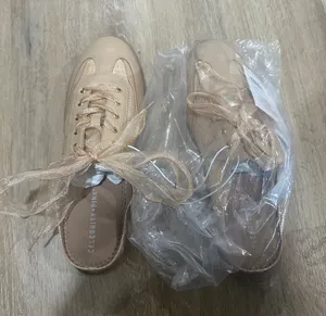 Celebrity Pink Nude Satin Ribbon Lace-Up Mules - slip on thumbnail 1