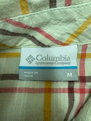 Columbia Plaid Cream Colored Plaid Button Up Short Sleeve Shirt Size Medium thumbnail 4