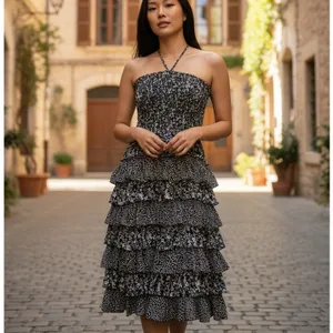 CZ Cover Up Smocked Layered Ruffle Dress Med Boho Chic Fairy Cottage Whimsey thumbnail 11