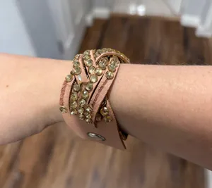 Pink and Gold Rhinestone Braided Wrap Bracelet thumbnail 3