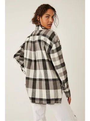 We The Free Free People Izzie Plaid Oversized Cargo Shirt Jacket Shacket Large Grunge 90s thumbnail 5