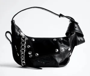 Zadig & Voltaire Black Leather Le Cecilia Patchwork Silver Studded Shoulder Bag thumbnail 1