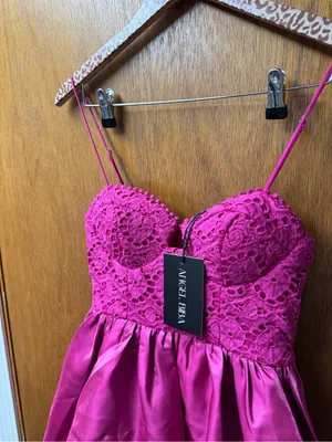 Angel Biba Embroidered Lace Top Bubble Hem Sleeveless Mini Dress Pink Small NEW thumbnail 9