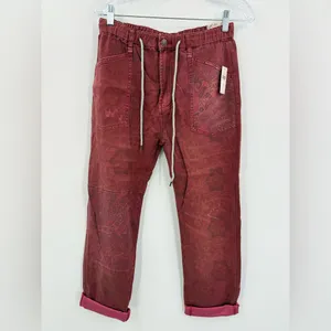 Anthropologie Pilcro‎ NWT The Trailblazer Patchwork Pants Burgundy Size XS thumbnail 2