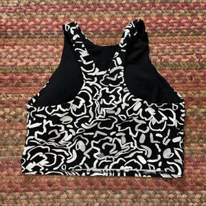 ATHLETA BLACK ABSTRACT HIGH NECK BRA TOP thumbnail 3