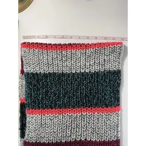 American Eagle Striped Infinity‎ Scarf Chunky Ribbed Knit Burgundy Grey Pink OS thumbnail 4