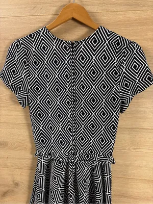 SMAK PARLOUR Black/White Geometric Faux Wrap Dress SMALL thumbnail 15