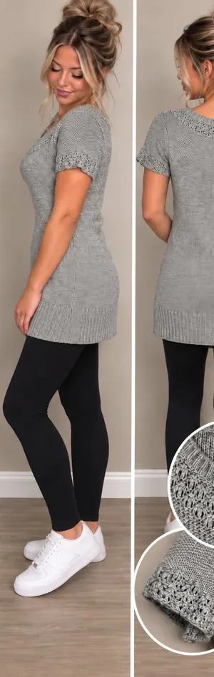 American Eagle Outfitters Knit Sweater Size M Gray Short Sleeve Tunic thumbnail 1