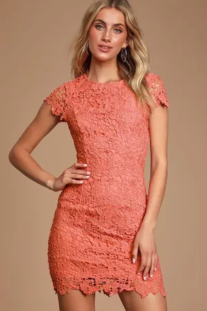 Lulus Paramour Coral Orange Lace Backless Bodycon Dress Party Medium NWT thumbnail 1