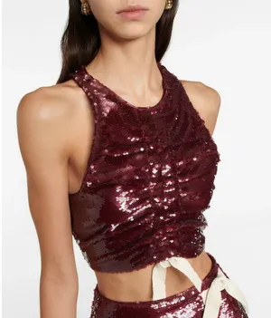 Ganni Sequined Ruched Crop Top in Port Royale Size 32‎ thumbnail 1