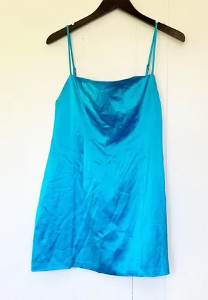 Retrofête NWT Janessa Dress Aqua Blue Mini Cocktail Square Neck Thin Strap Large thumbnail 4