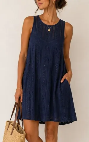 Vintage Y2K Abercrombie Crochet Lace Swing Dress XS Navy Fall Preppy Cottage thumbnail 1