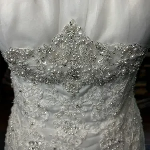 David's Bridal‎ Ivory Strapless Embroidered Organza Wedding Dress Size 8 NWT thumbnail 4