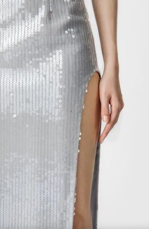Sau Lee Opal Gown Maxi Dress Gray Sequin Size 2 NWT thumbnail 2