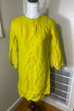 Saks 5th Avenue Vintage Embroidered Yellow Dress thumbnail 1