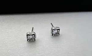 CZ 5mm Small Geometric Square Stud Earrings for Men Women thumbnail 1