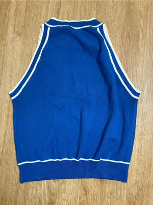 Sleeveless Ribbed Tank Top in Bright Blue with White Trim thumbnail 3