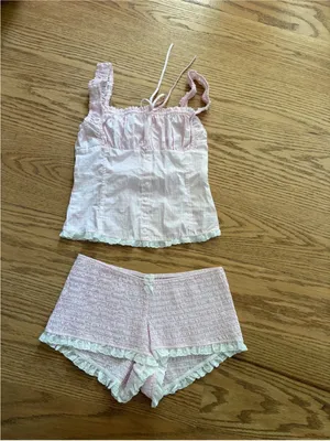 Frankie's Bikinis Light Pink Lace-Trim gingham Set thumbnail 2