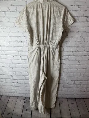 Madewell Cream and Navy Striped Button-Up jumpsuit wide leg size large thumbnail 8