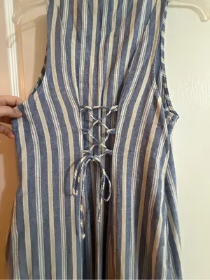 Old Navy Blue and White Vertical Stripe Button-Front Maxi Dress thumbnail 9