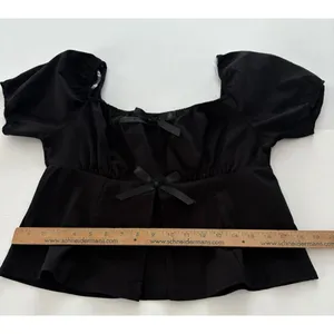 Riley & James Milkmaid Top Size Large Black Bows Puff Sleeve Whimsigoth Fairy thumbnail 11
