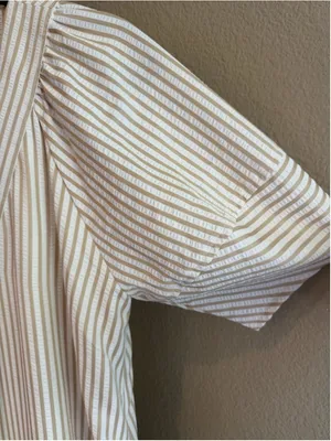 Entro Stipe Lantern Sleeve Midi Dress in Sand Size S thumbnail 5