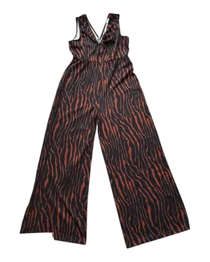 Womens Size L Wide Leg Jumpsuit Zebra Print V Neck Sleeveless thumbnail 1