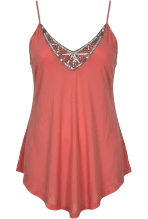 Y2K Candie's Babydoll Cami Tank‎ Top Coral Pink Sequin Fairy Grunge Large thumbnail 1