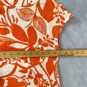 Boden Notch Neck Shift Dress 100% Linen Orange/White Tropical Floral Print‎ thumbnail 9