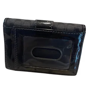 Coach Card Case Womens OS‎ Black Signature Monogram Patent Leather Bifold Wallet thumbnail 3