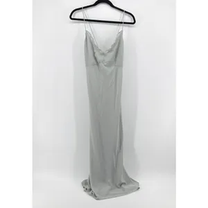 Abercrombie & Fitch Ruffle Slip Maxi Dress‎ Large Tall Sage Green Tie Back Slit thumbnail 2