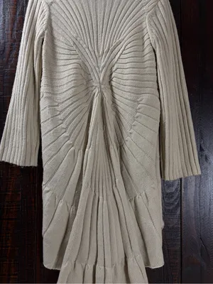 Vintage Light Beige Open-Front Duster Cardigan Sweater thumbnail 7