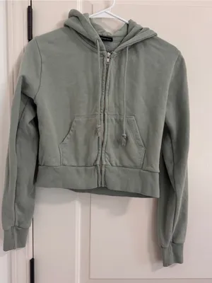 Brandy Melville Cropped Sage Green Zip Hoodie thumbnail 1