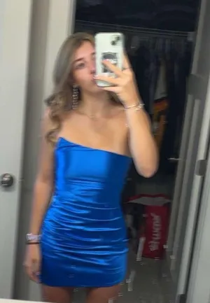 Windsor Strapless Hoco Dress Satin Blue thumbnail 2