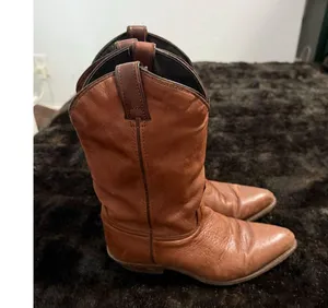 VTG Code West Womens 7.5 M Brown Leather Western Cowboy Boots Mid Calf Made USA thumbnail 1