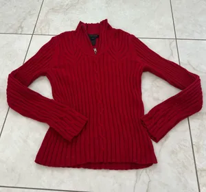 Ralph Lauren Red Knit Quarter Zip Sweater Size Small thumbnail 1