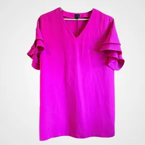 Worthington Womens XL Fuchsia Pink V-Neck Ruffle Tiered Sleeve Dress 72613-3 thumbnail 2