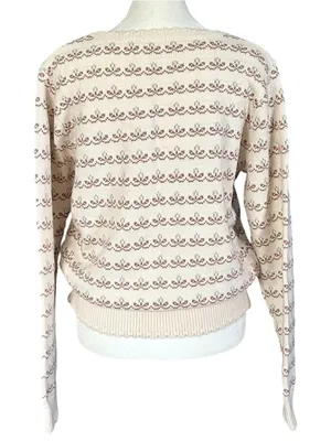 See and be Seen Fair Isle Floral Scallop Ribbed Trim Grandmacore Sweater Small thumbnail 2
