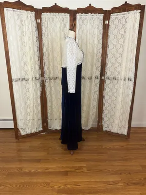 Gorgeous Vintage 1970s Navy Blue Velvet Formal Gown thumbnail 5